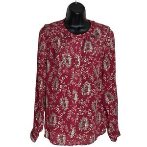 The Kooples Silk Blouse Womens S Top Boho Romantic Red Floral Long Sleeve Ruffle